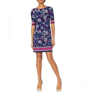 Eliza J Floral Stripe Printed Sheath Dress Navy Size 8